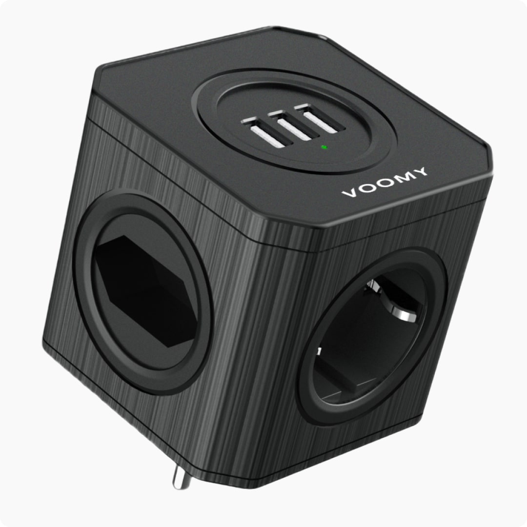 Voomy Split X4S Verdeelstekker 3 USB-A & 4 EU - Zwart