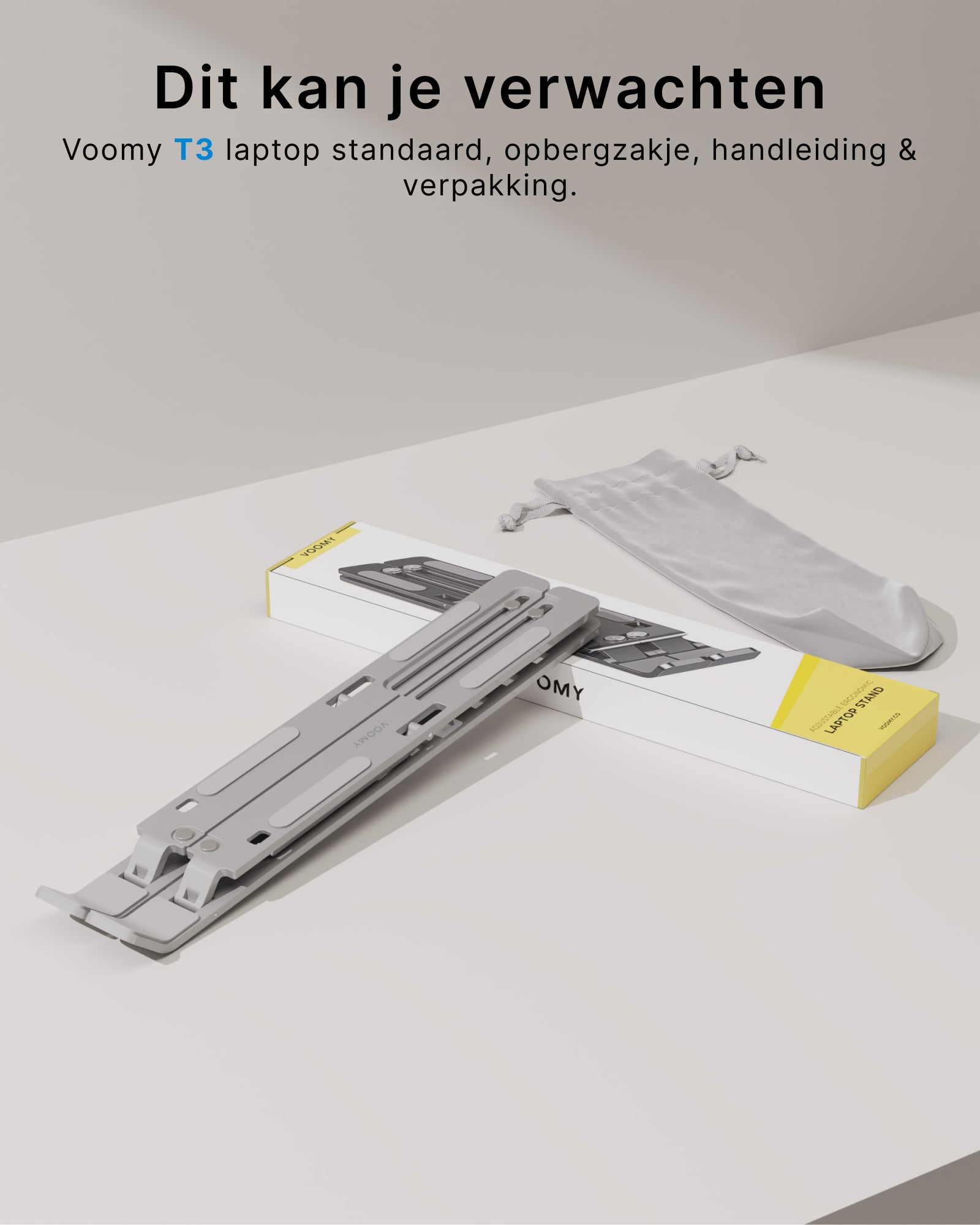 Voomy Office T3 - Laptop Standaard Verstelbaar - Ergonomisch - Aluminium Zilver