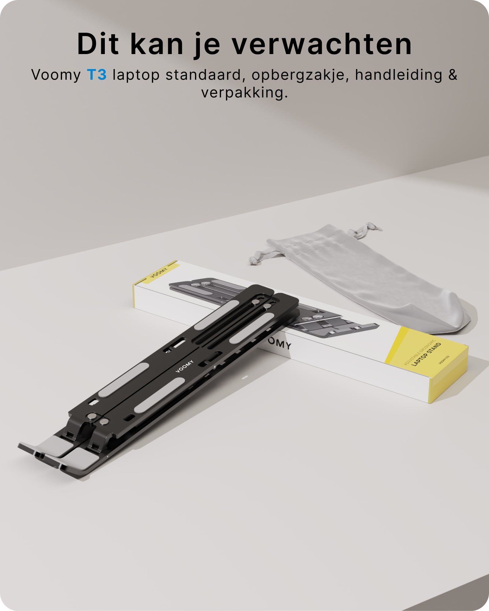 Voomy Office T3 - Laptop Standaard Verstelbaar - Ergonomisch - Aluminium Zwart