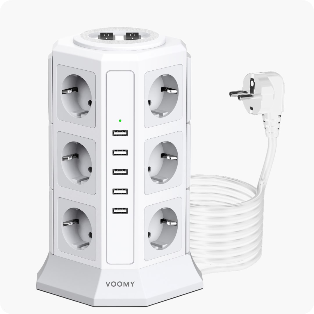 Voomy Power S12 - Toren Stekkerdoos - 5 USB-A & 12 EU - Wit