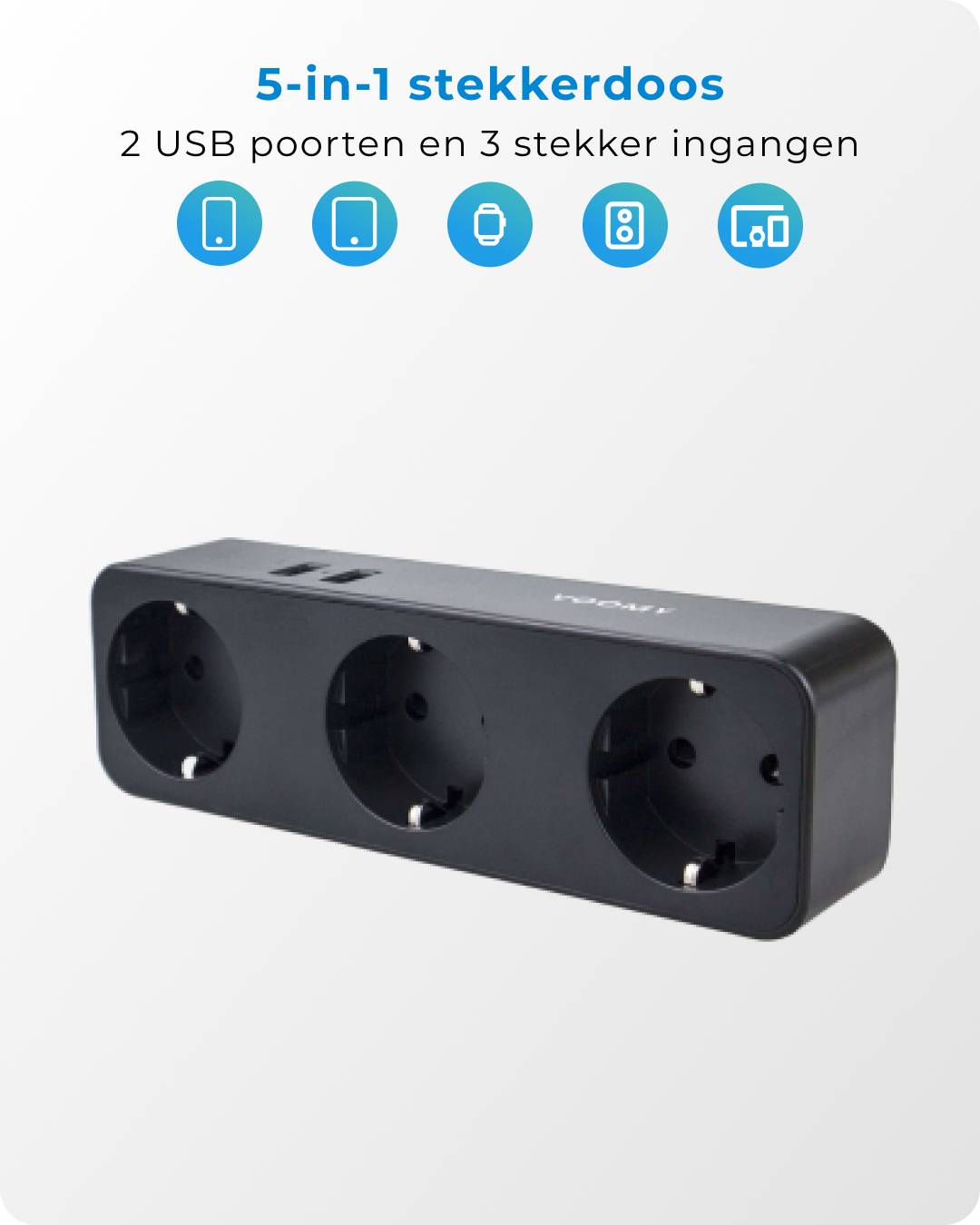 Voomy Split X3 - Verdeelstekker 2 USB-A & 3 EU - Zwart