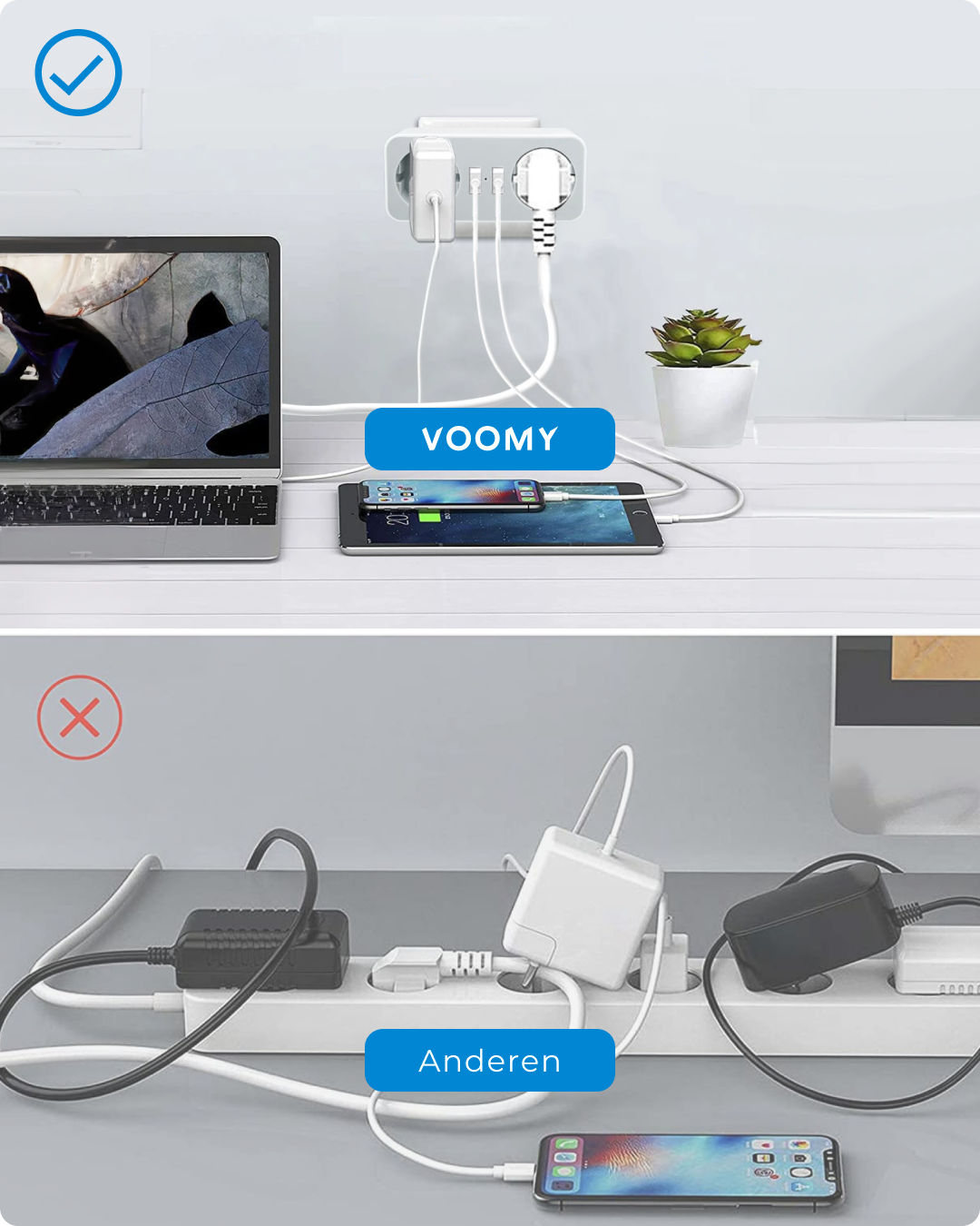 Voomy Split X2 - Verdeelstekker - 2 USB-A & 2 EU - Wit