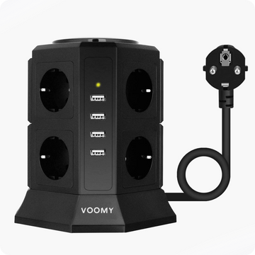 zwarte stekkerdoos Voomy Power S8 - Zwart